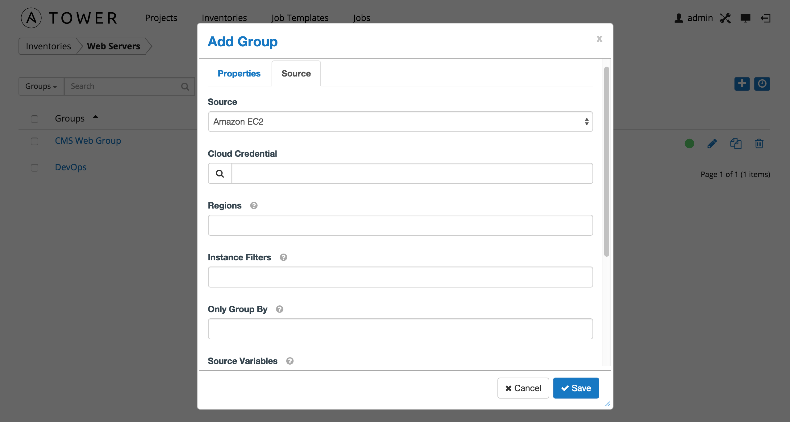 Inventories - create AWS group for example inventory