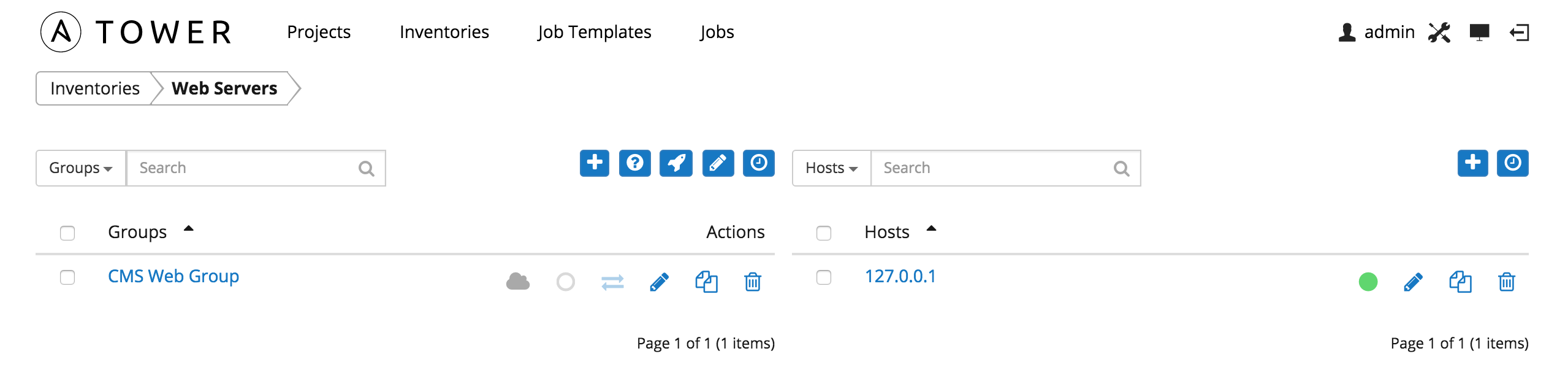 Inventories - hosts list for example group