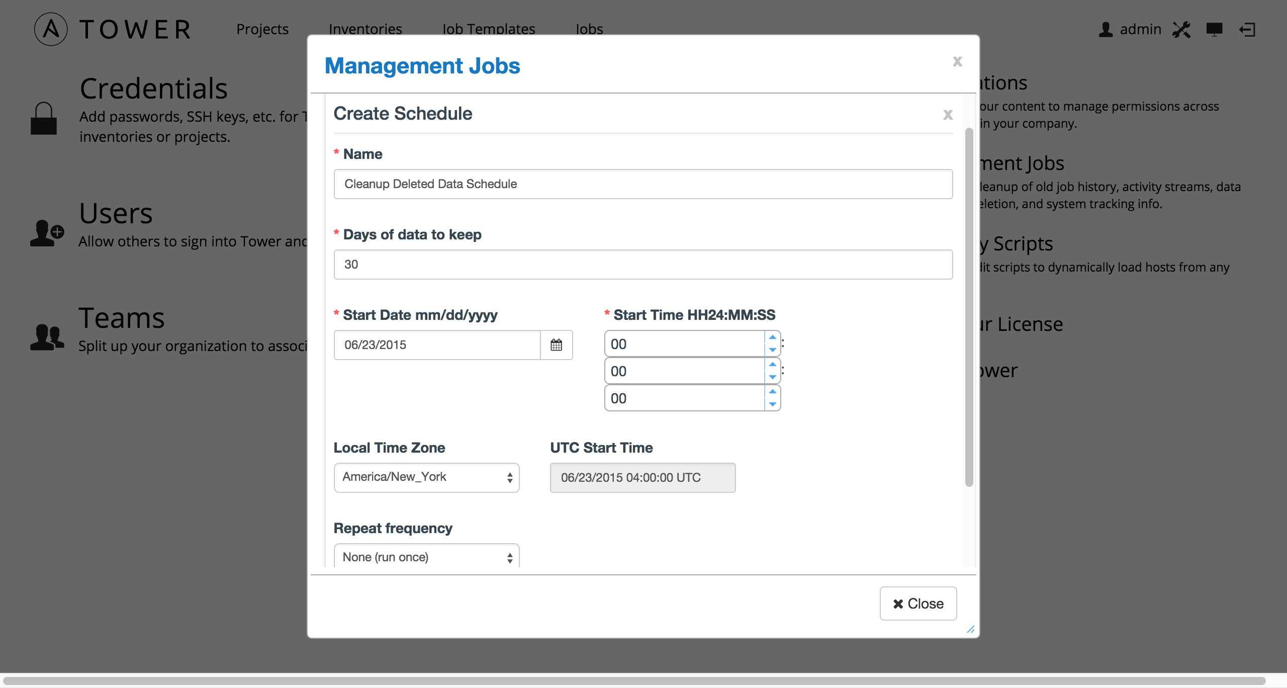 management jobs - removed deleted data schedule
