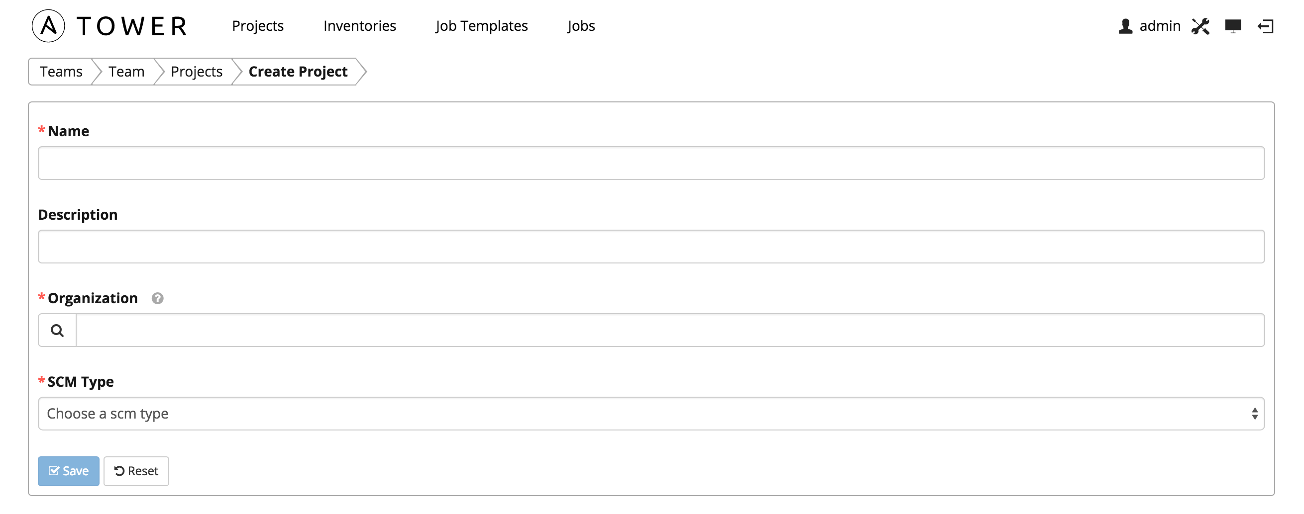 Teams - create project for example team