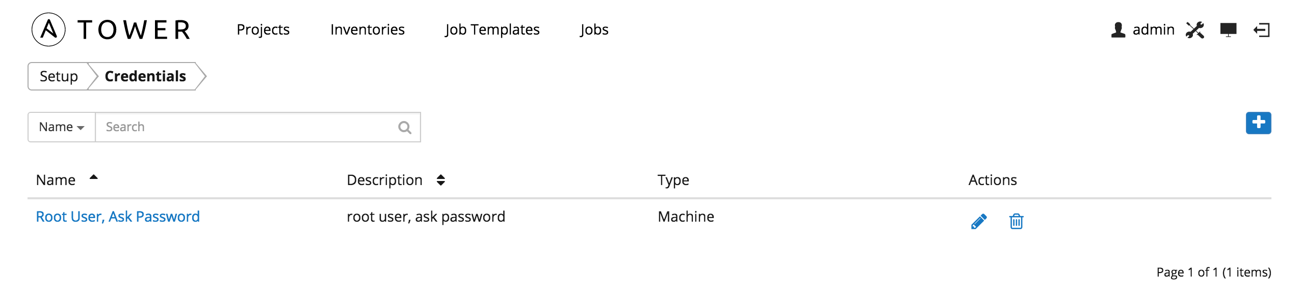 Credentials - index showing newly created credential