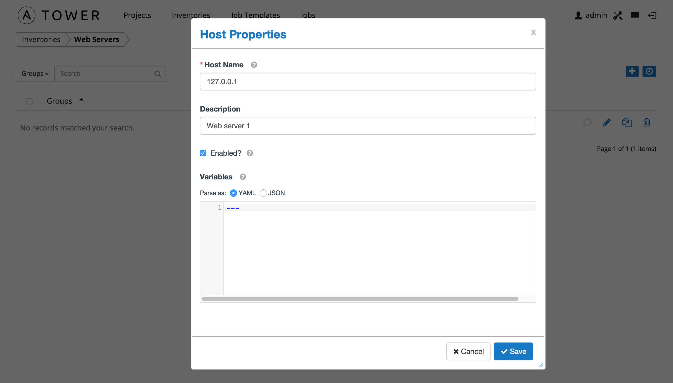 Inventories - host properties form