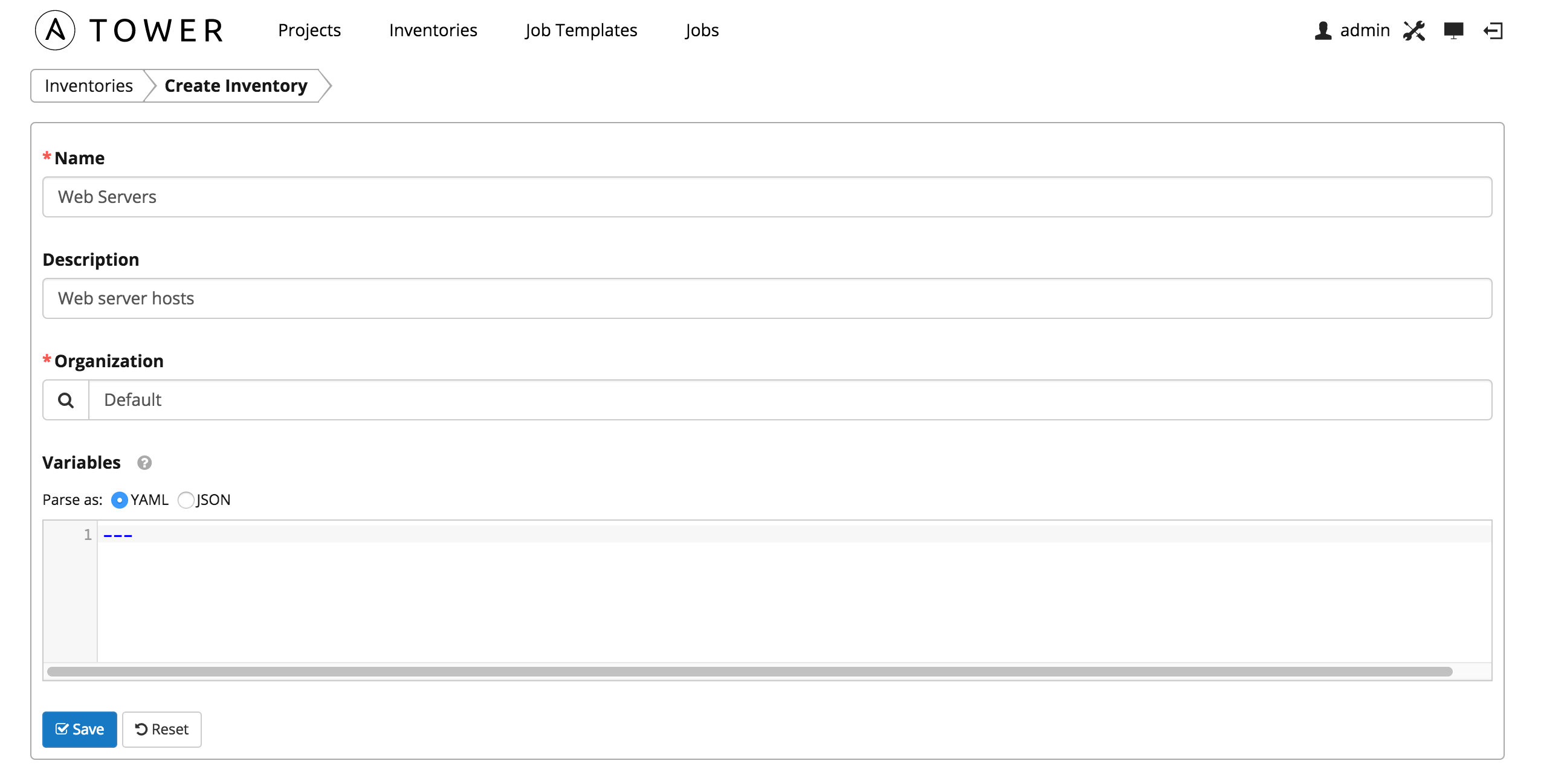 Inventories - select organization for new inventory