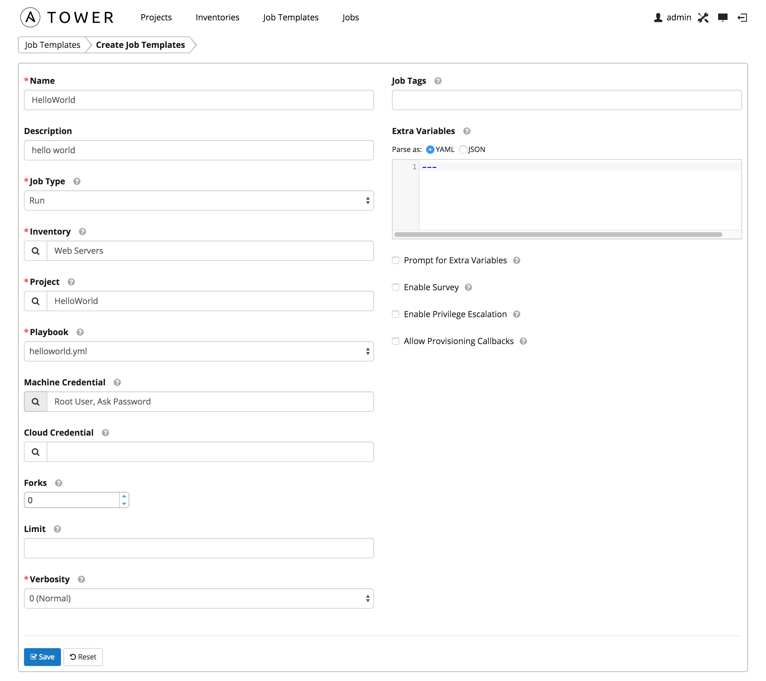 Job templates - form