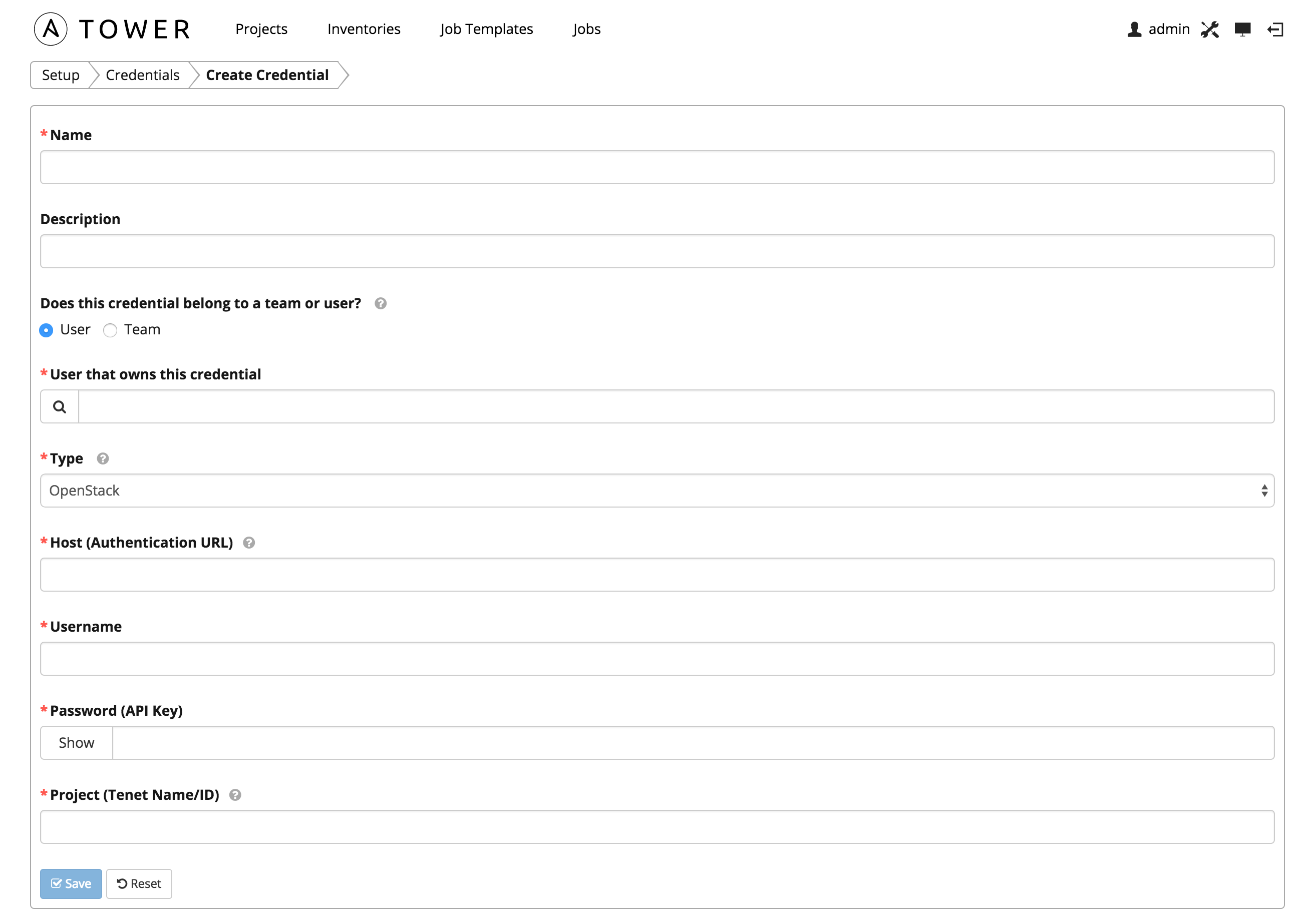 Credentials - create OpenStack credential