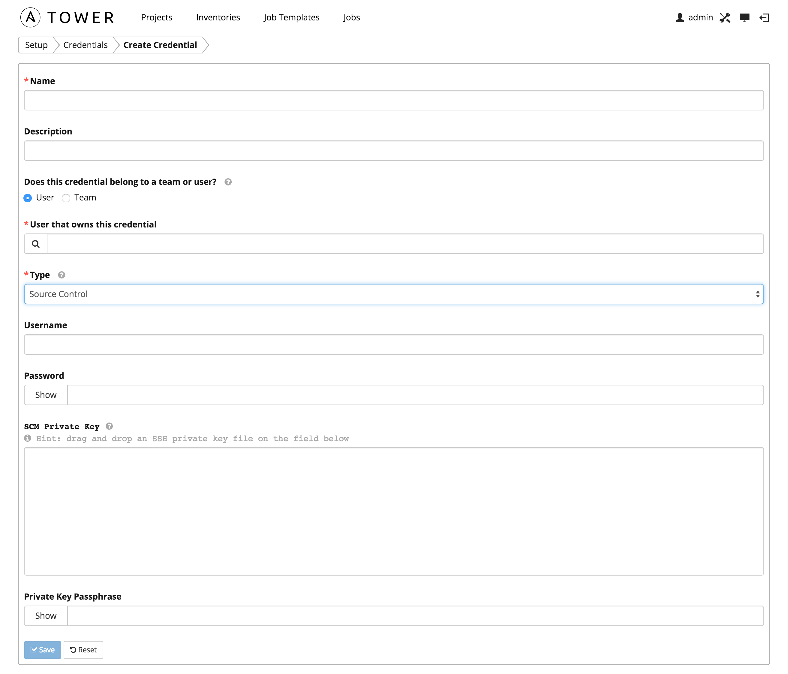 Credentials - create SCM credential