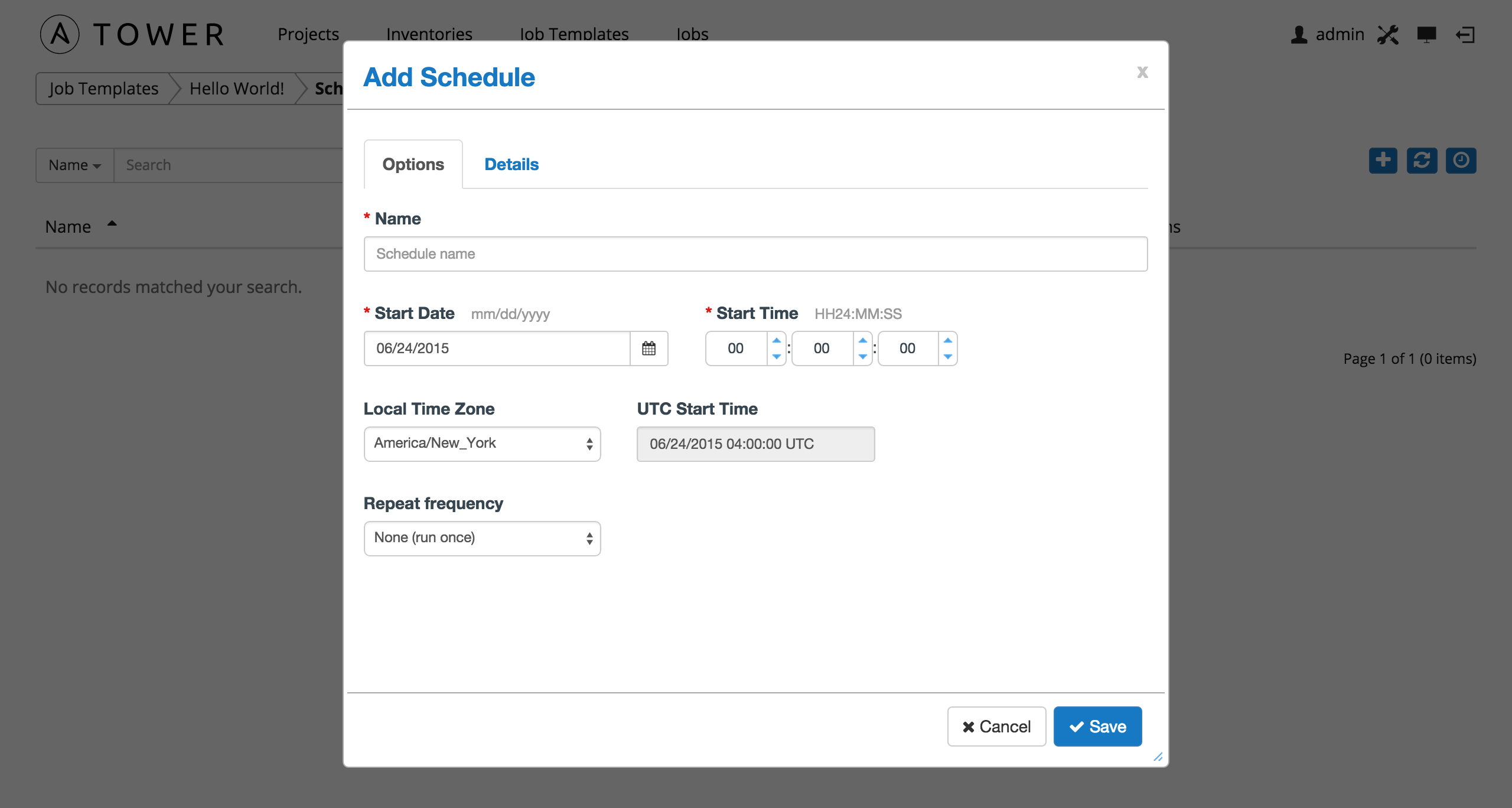 Job Templates - create new schedule