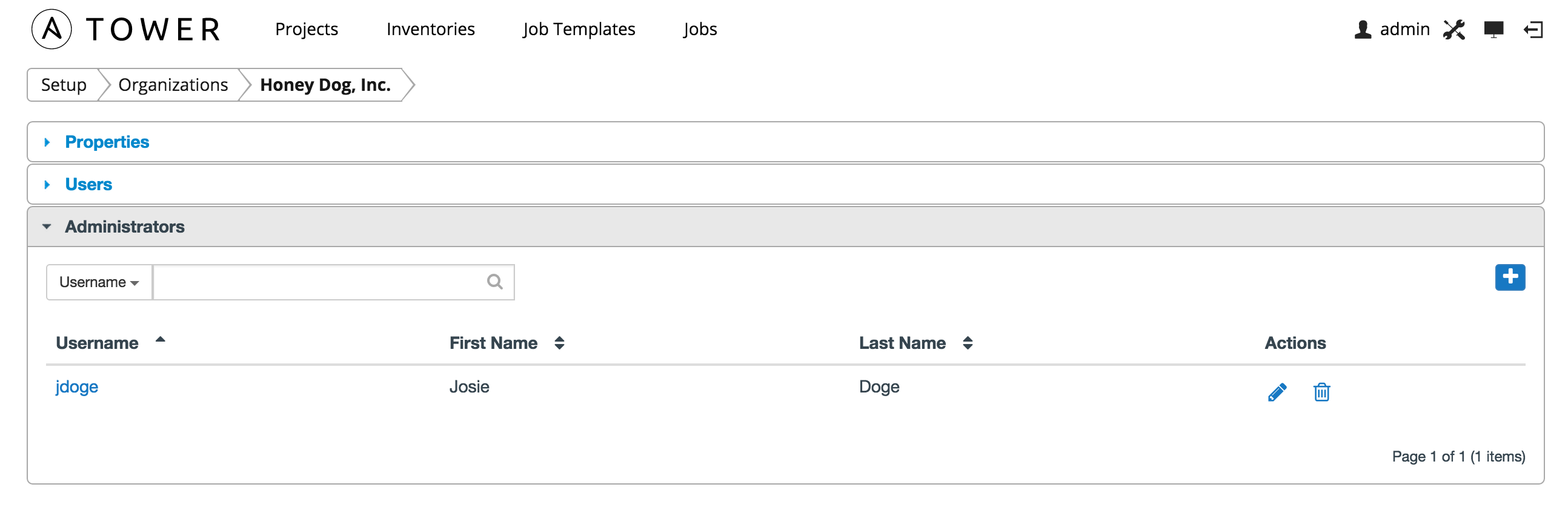 Organizations - added admin for example organization