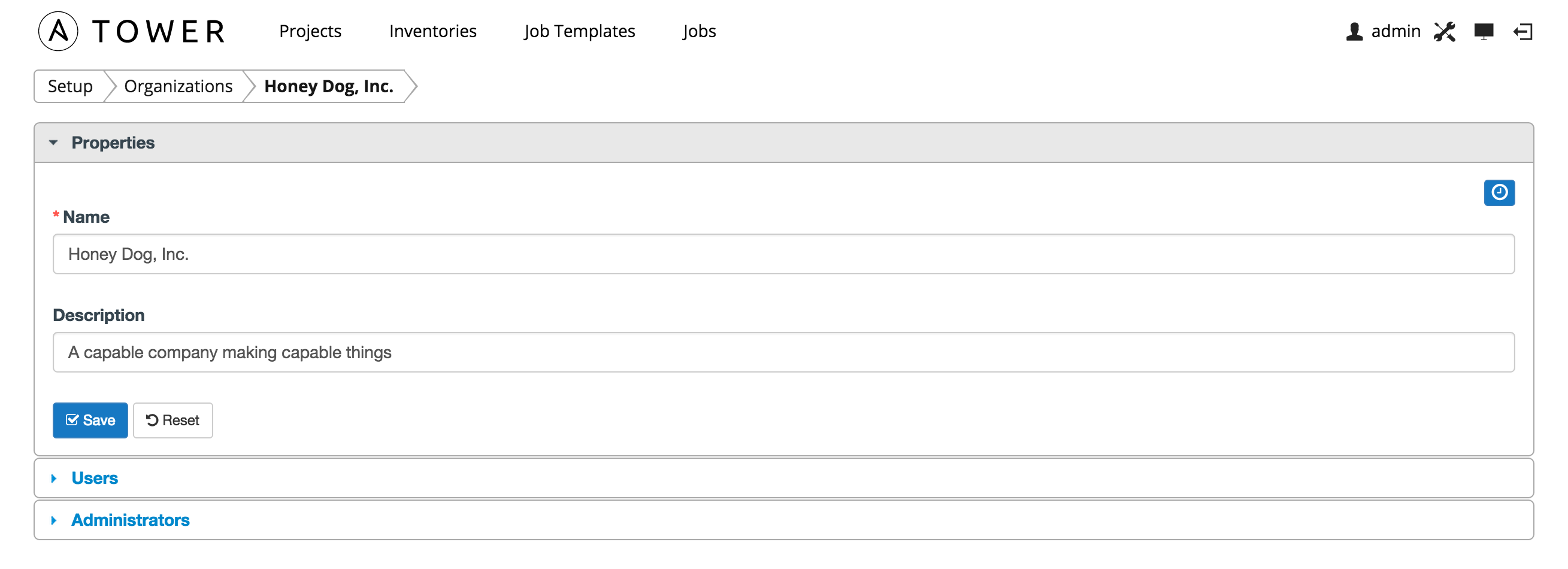 Organizations - show record for example organization