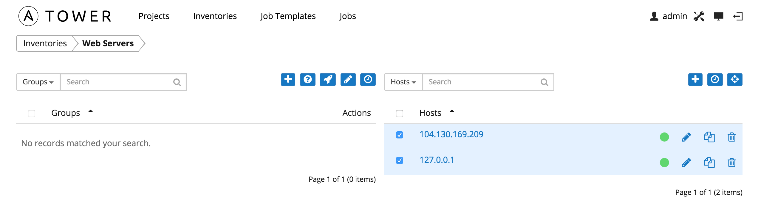 select two hosts to compare