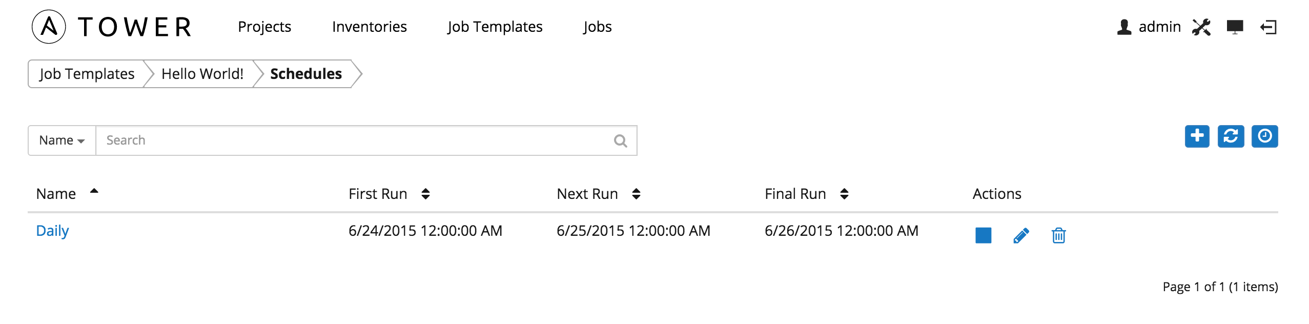 Job Templates - newly created schedule
