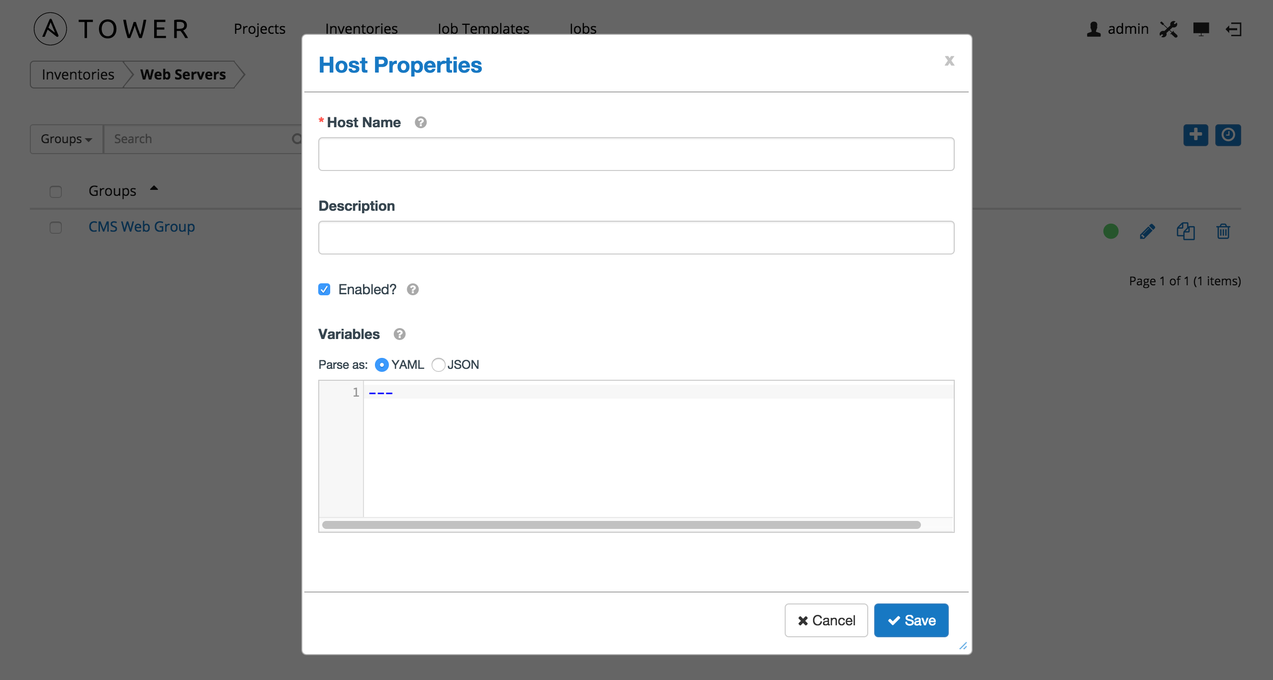 Inventories - create new host for example group