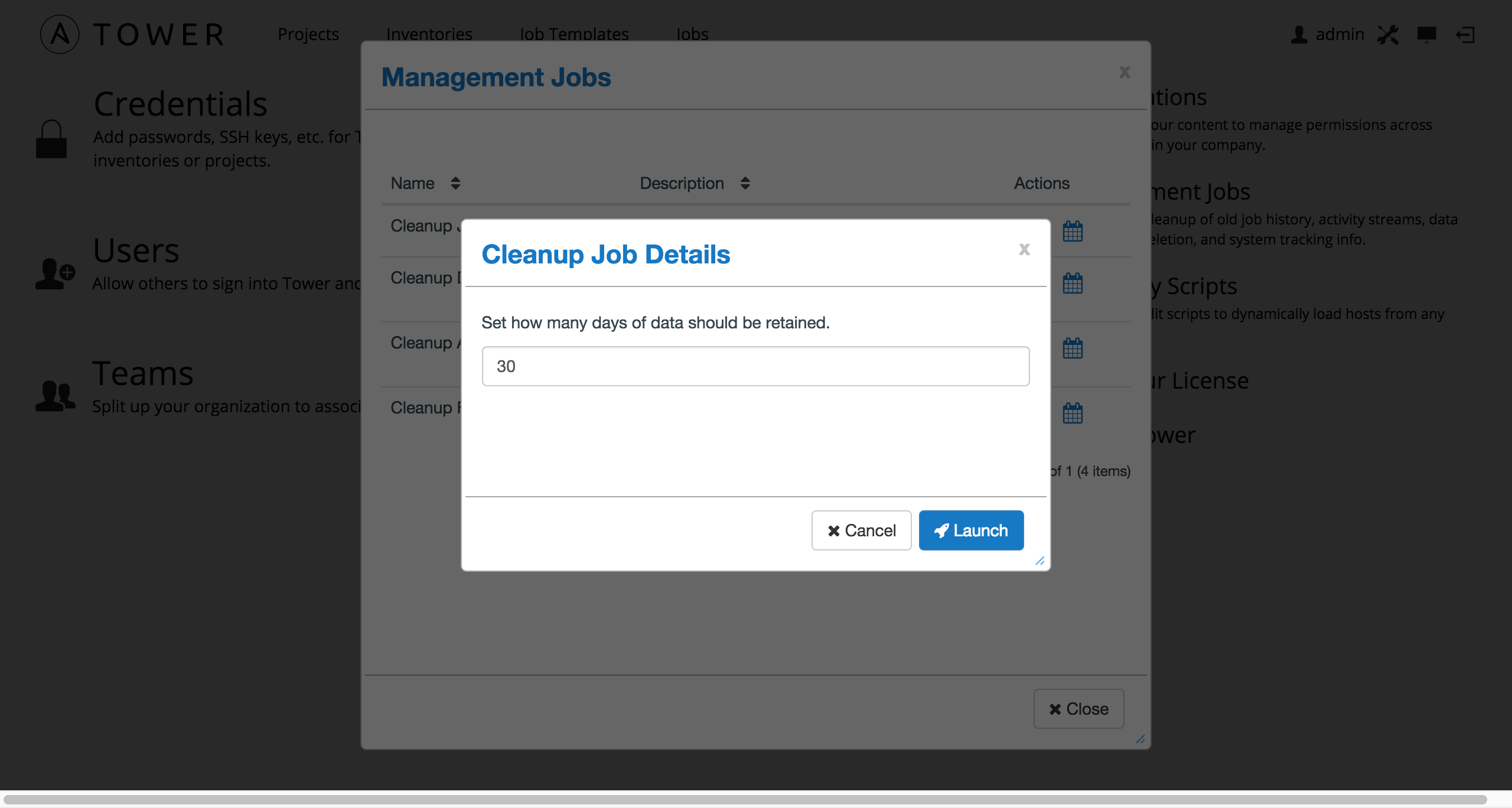 management jobs - cleanup job launch