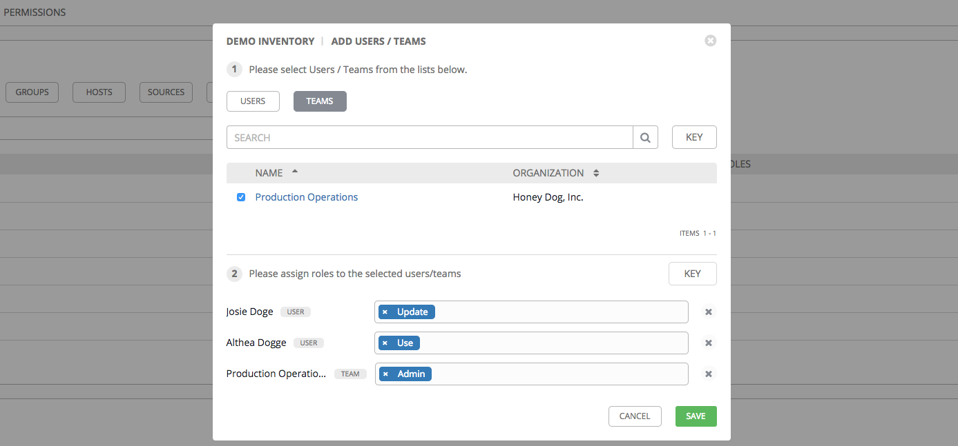 Add Permissions - Examples of roles applied