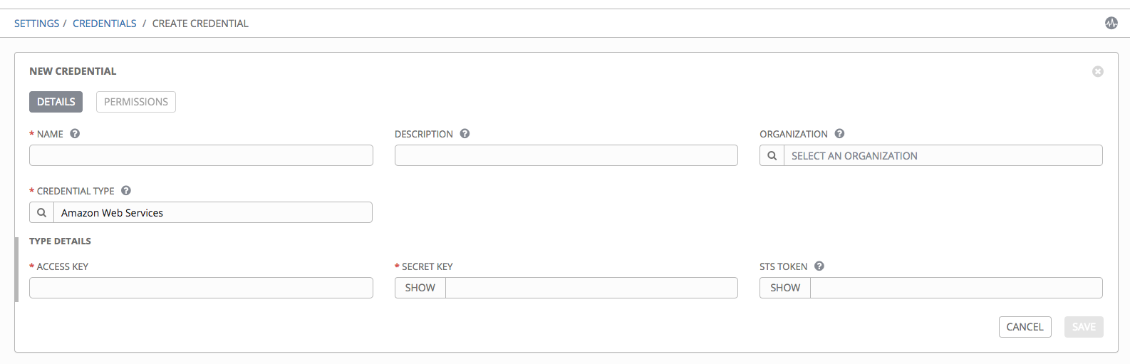 Credentials - create AWS credential