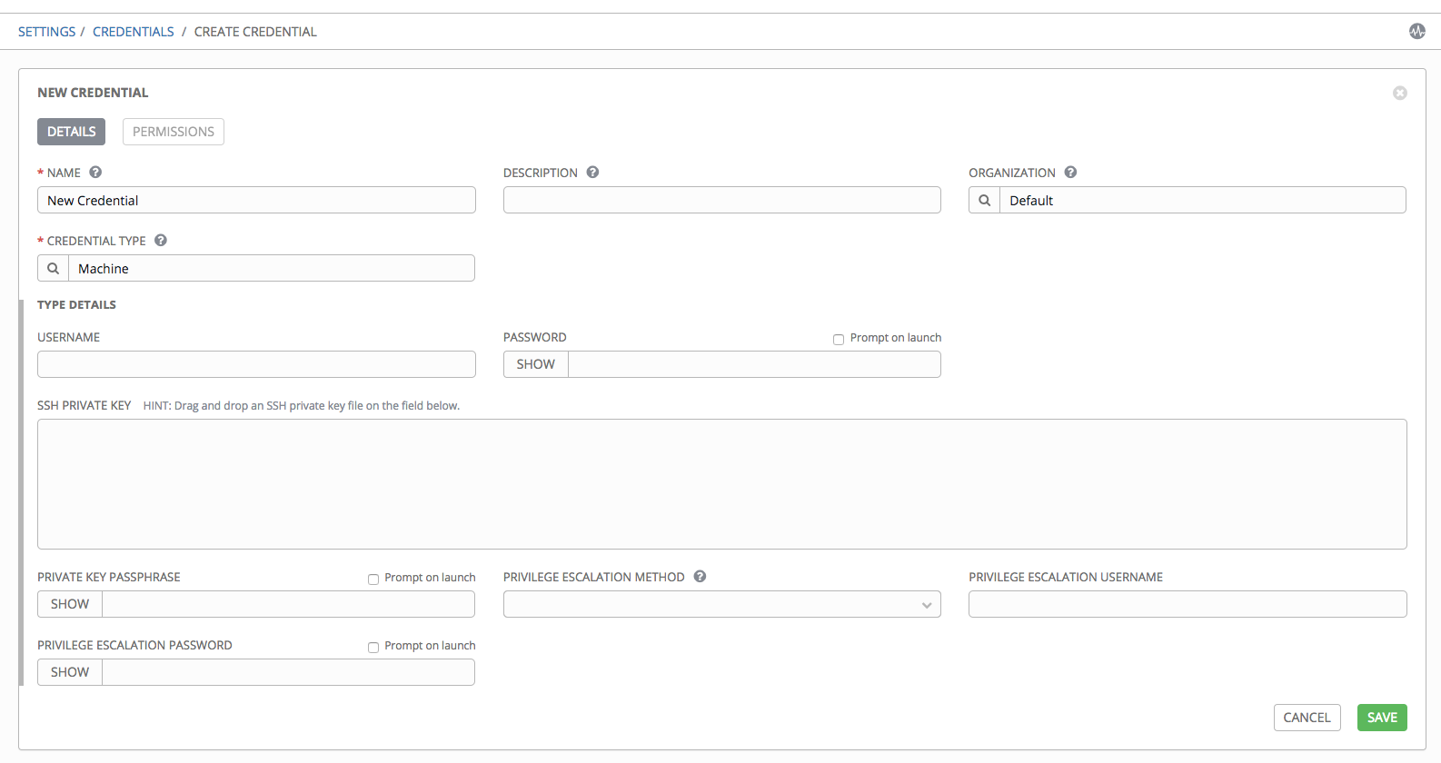 Credentials - create machine credential