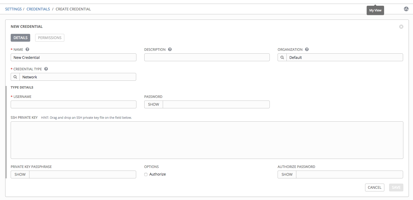 Credentials - create network credential