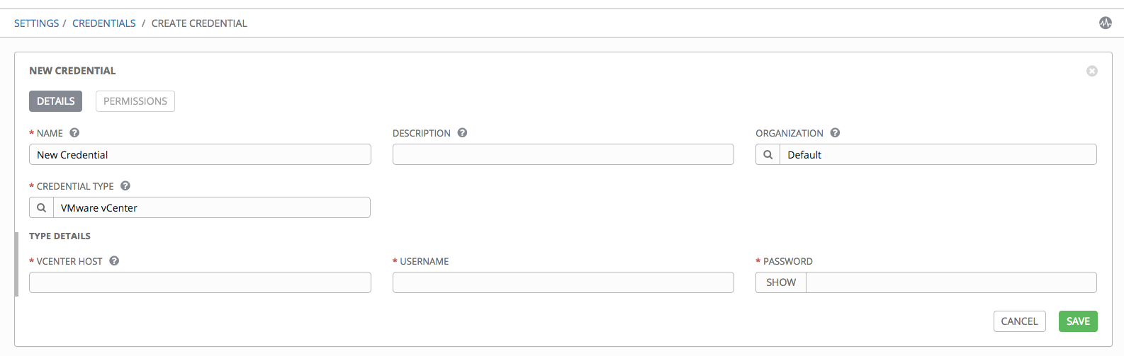 Credentials - create VMware credential