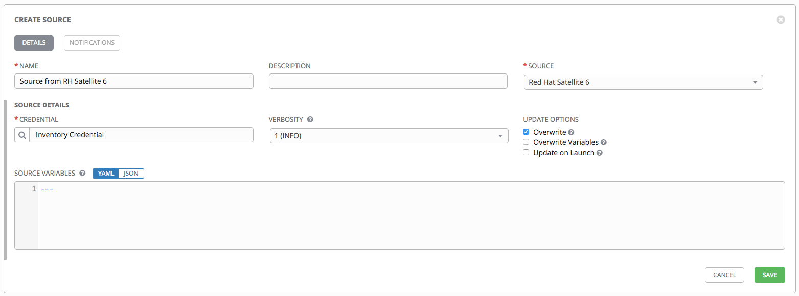 Inventories - create source - RH Satellite example