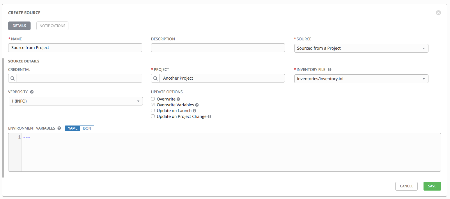 Inventories - create source - sourced from project example