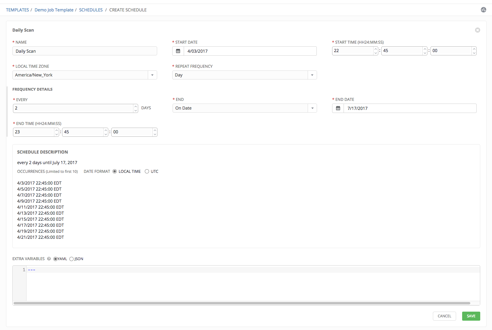 Job Template - schedule add