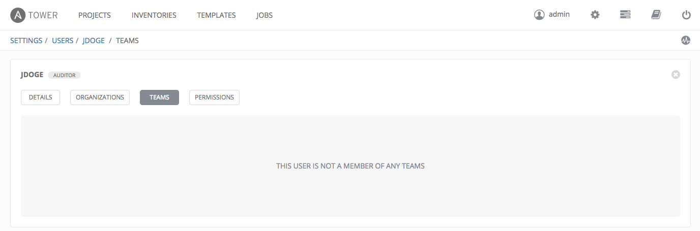 Users - teams list for example user