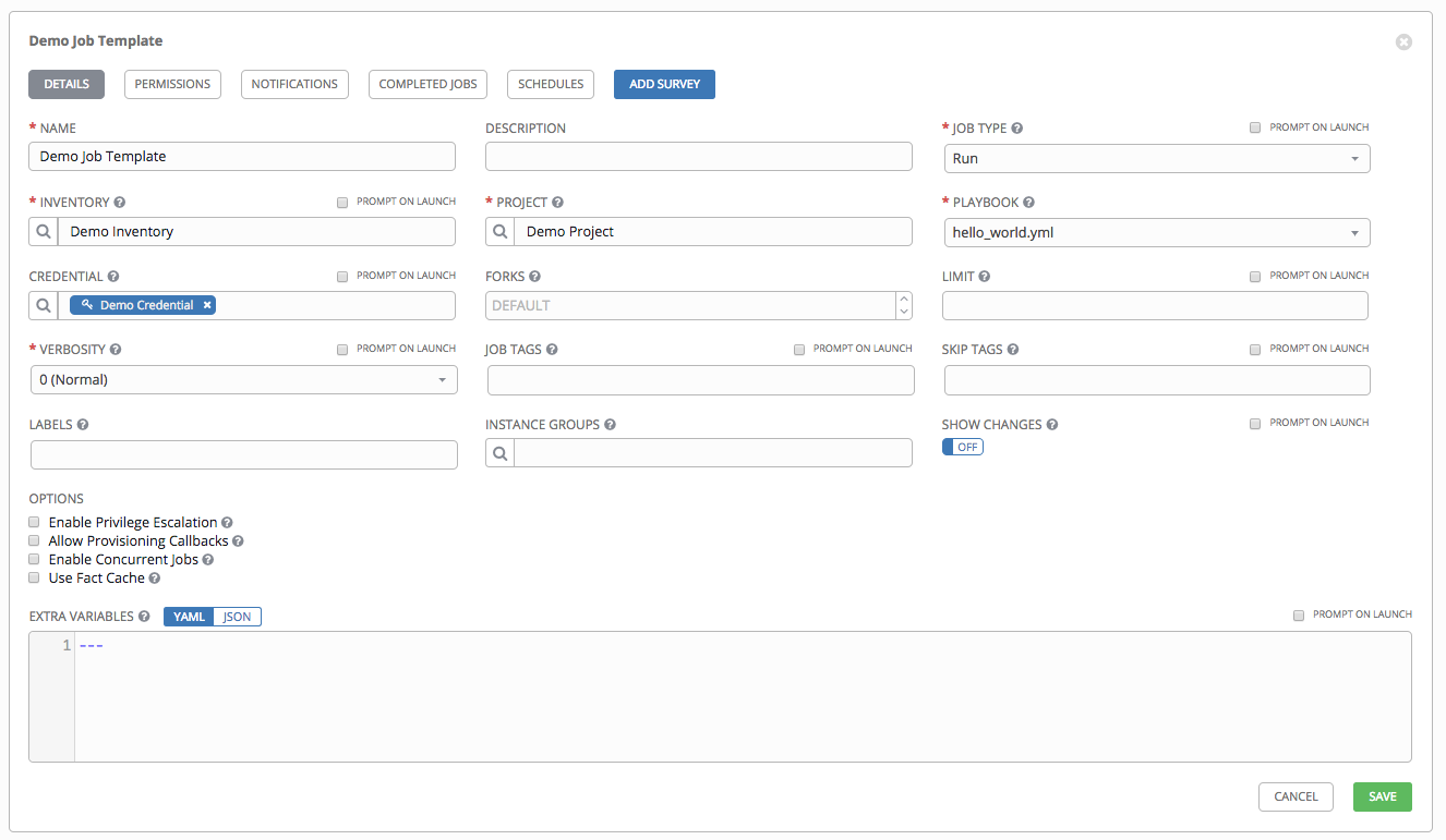 Job templates - demo form