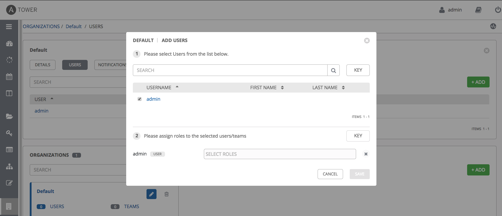 Organizations - create user form