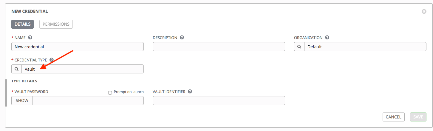 Credentials - create Vault credential