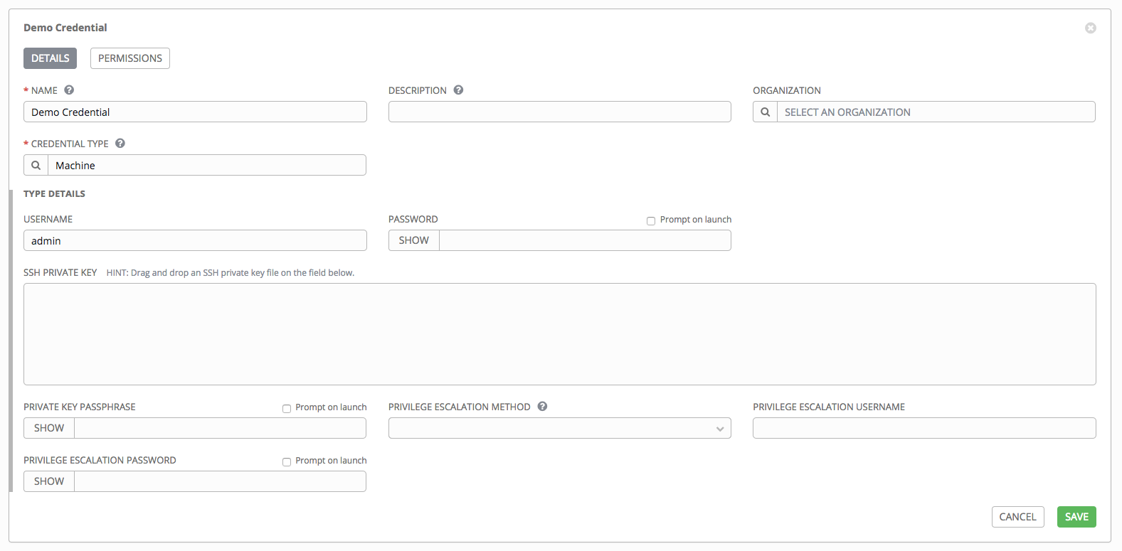 Credentials - home with demo credential details
