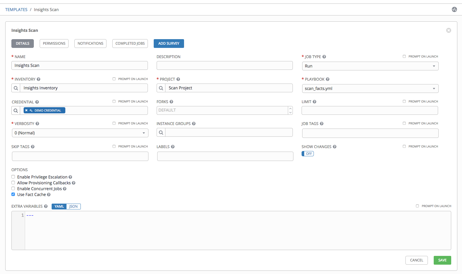 Insights - scan job template