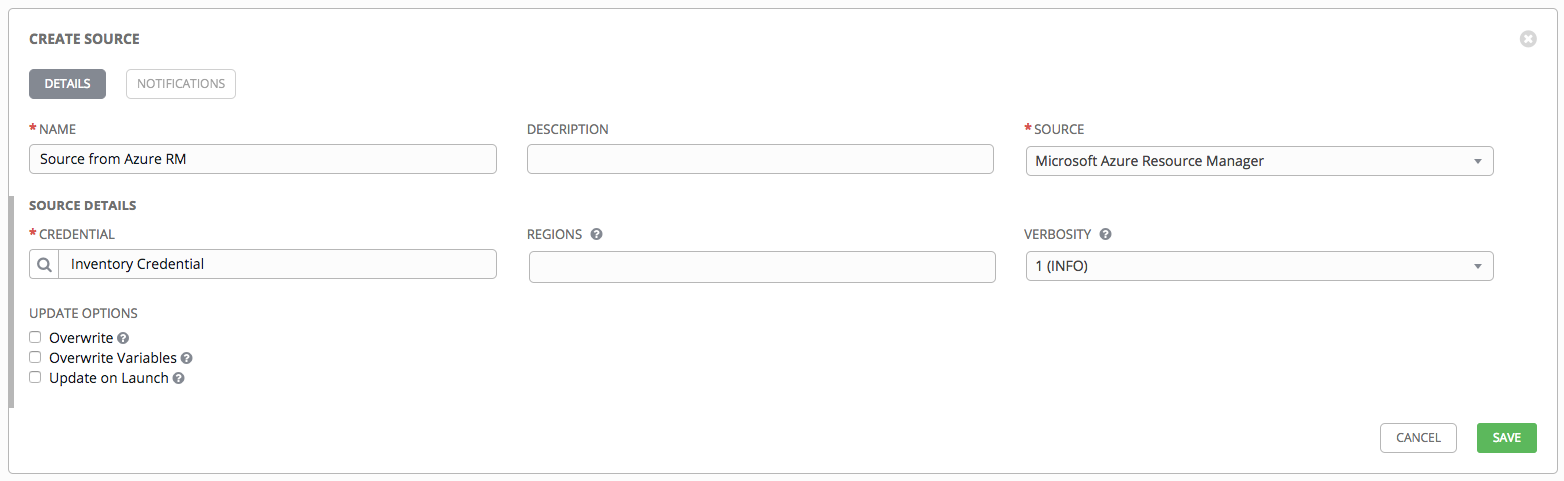 Inventories - create source - Azure RM example