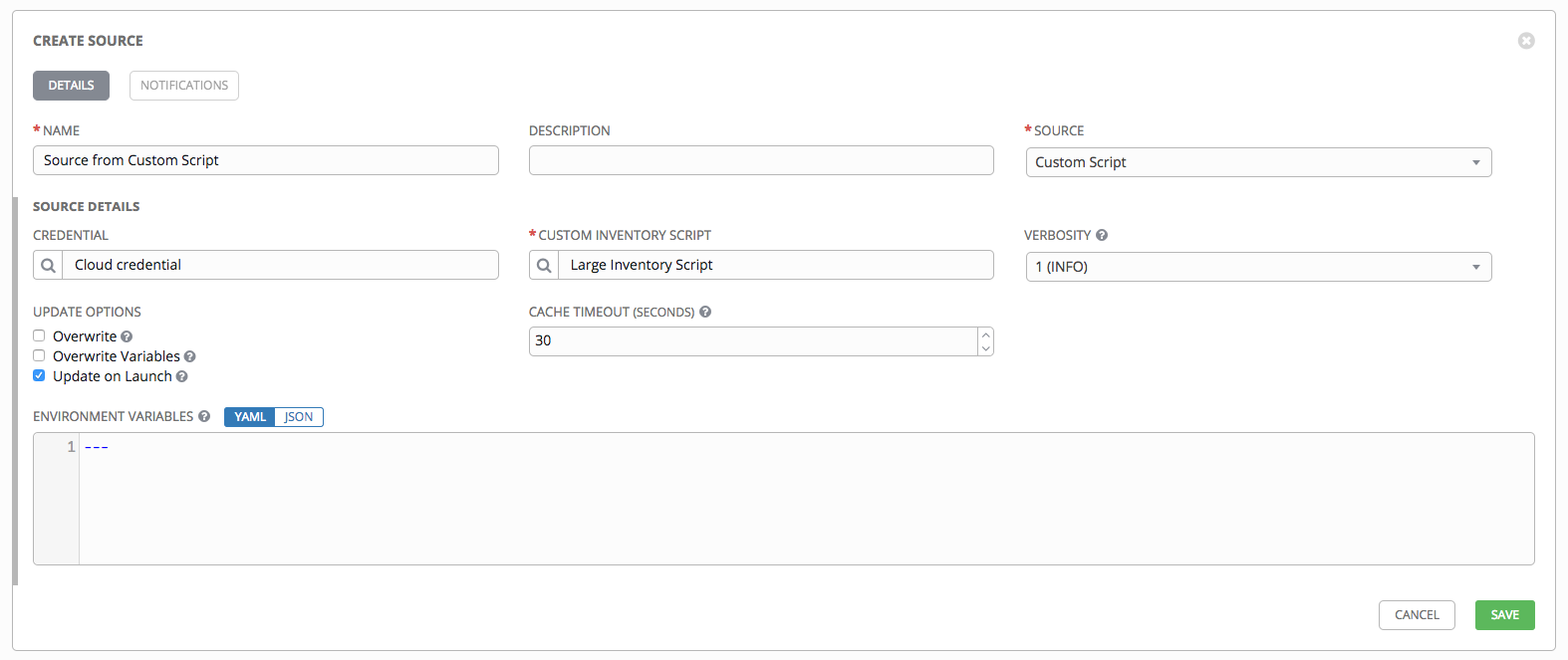 Inventories - create source - custom script example