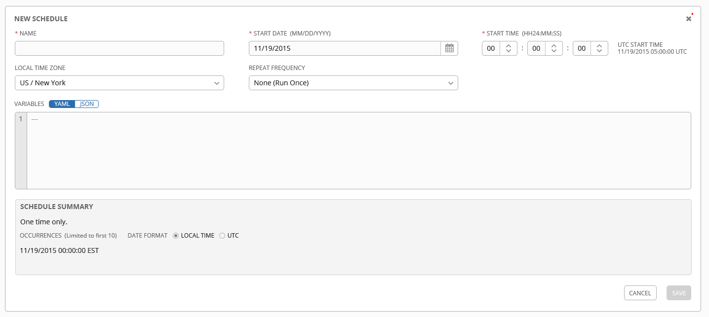 Projects - create new schedule