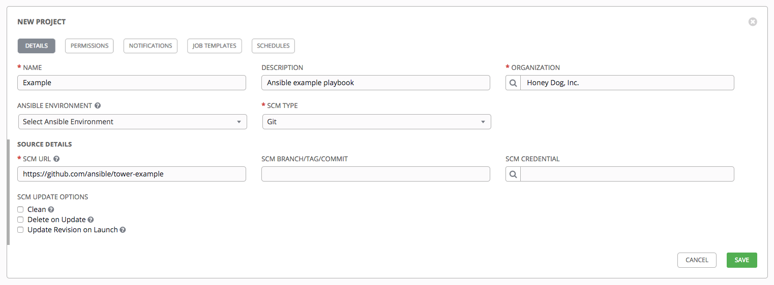 Projects - create SCM project