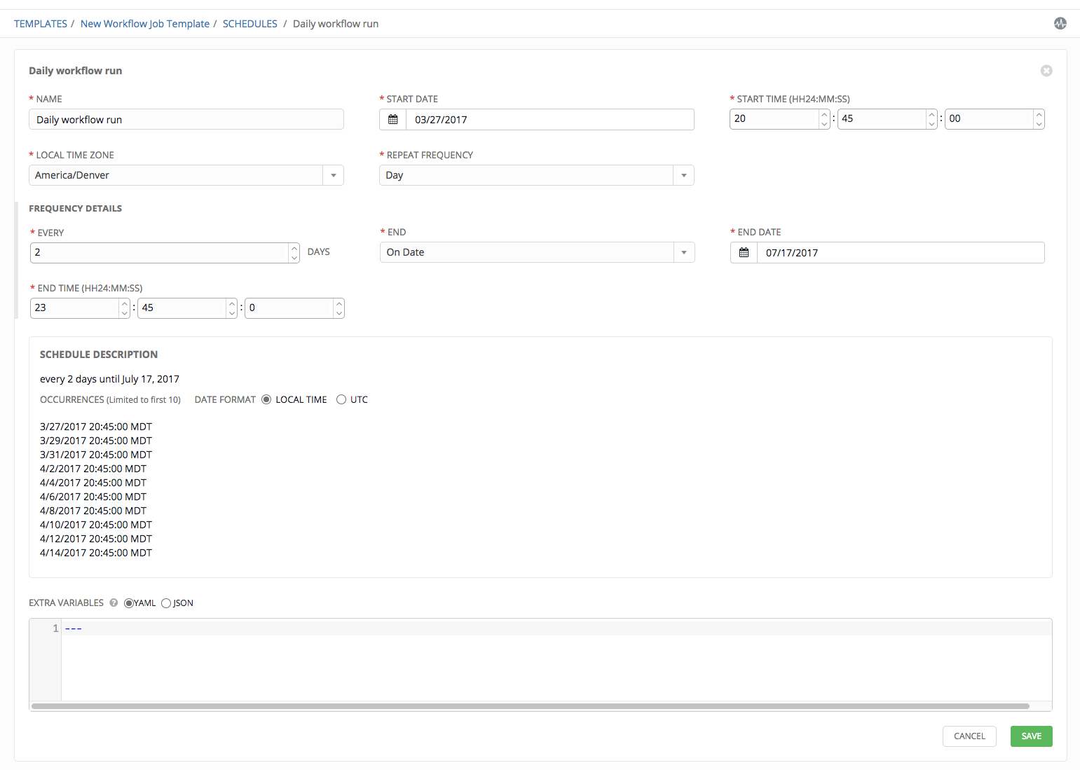 Workflow Template - schedule add