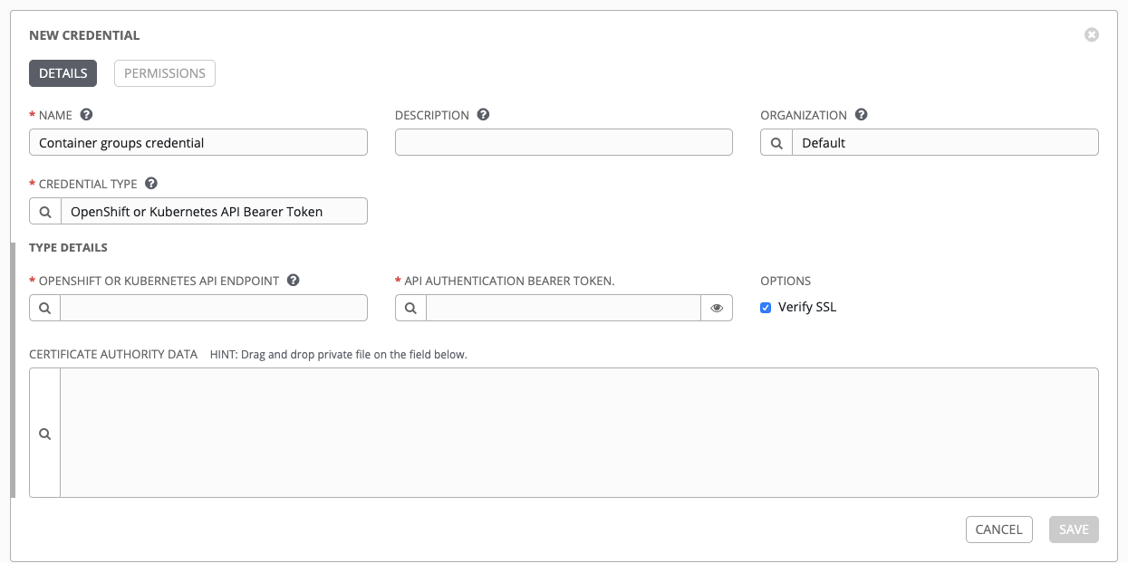 Credentials - create Containers credential