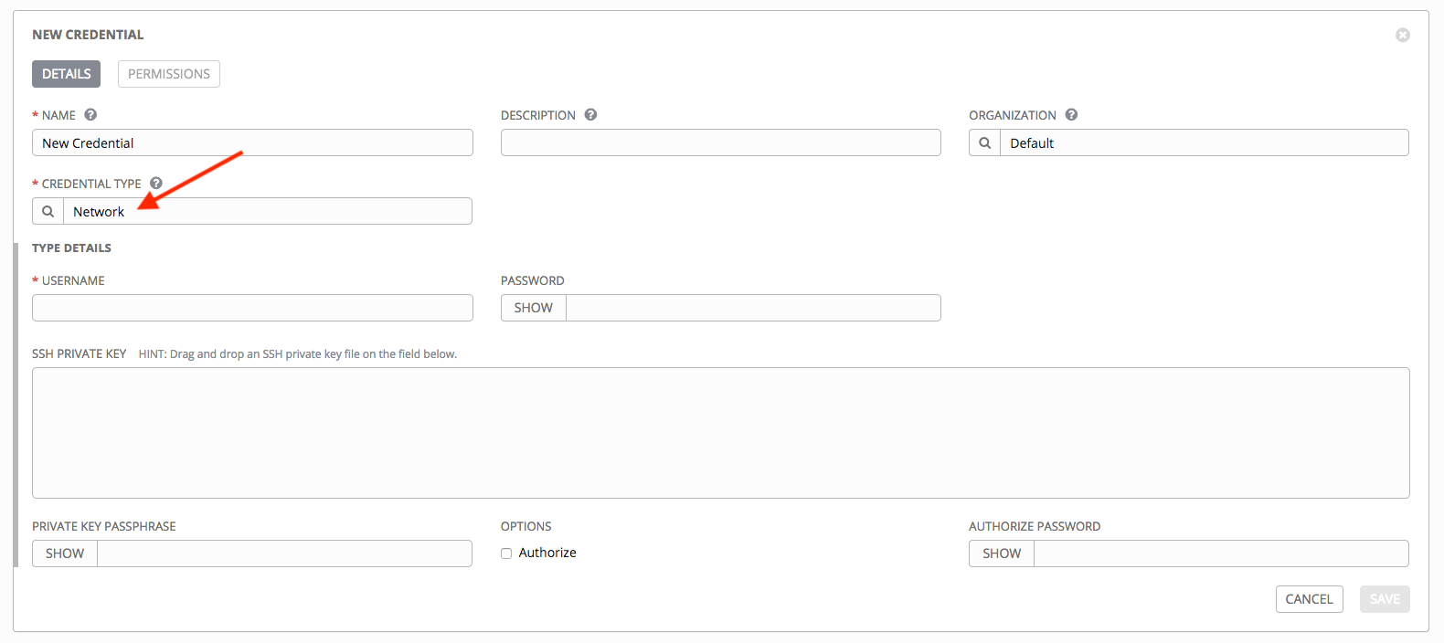 Credentials - create network credential