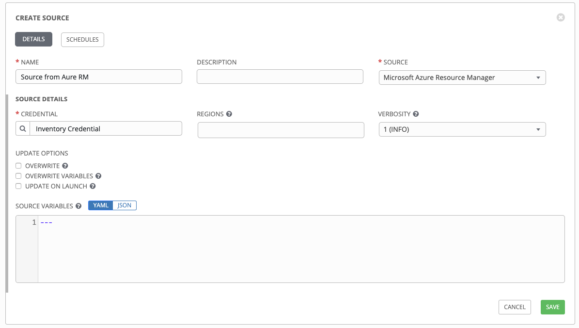 Inventories - create source - Azure RM example