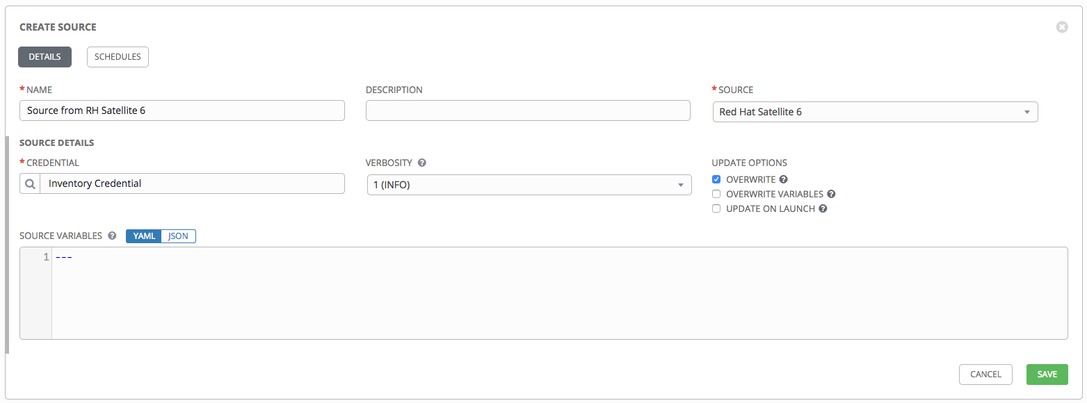 Inventories - create source - RH Satellite example