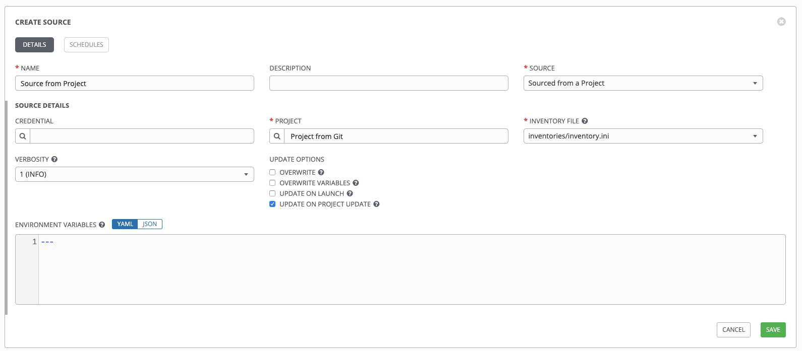 Inventories - create source - sourced from project example