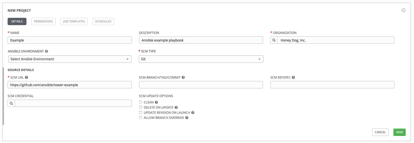 Projects - create SCM project