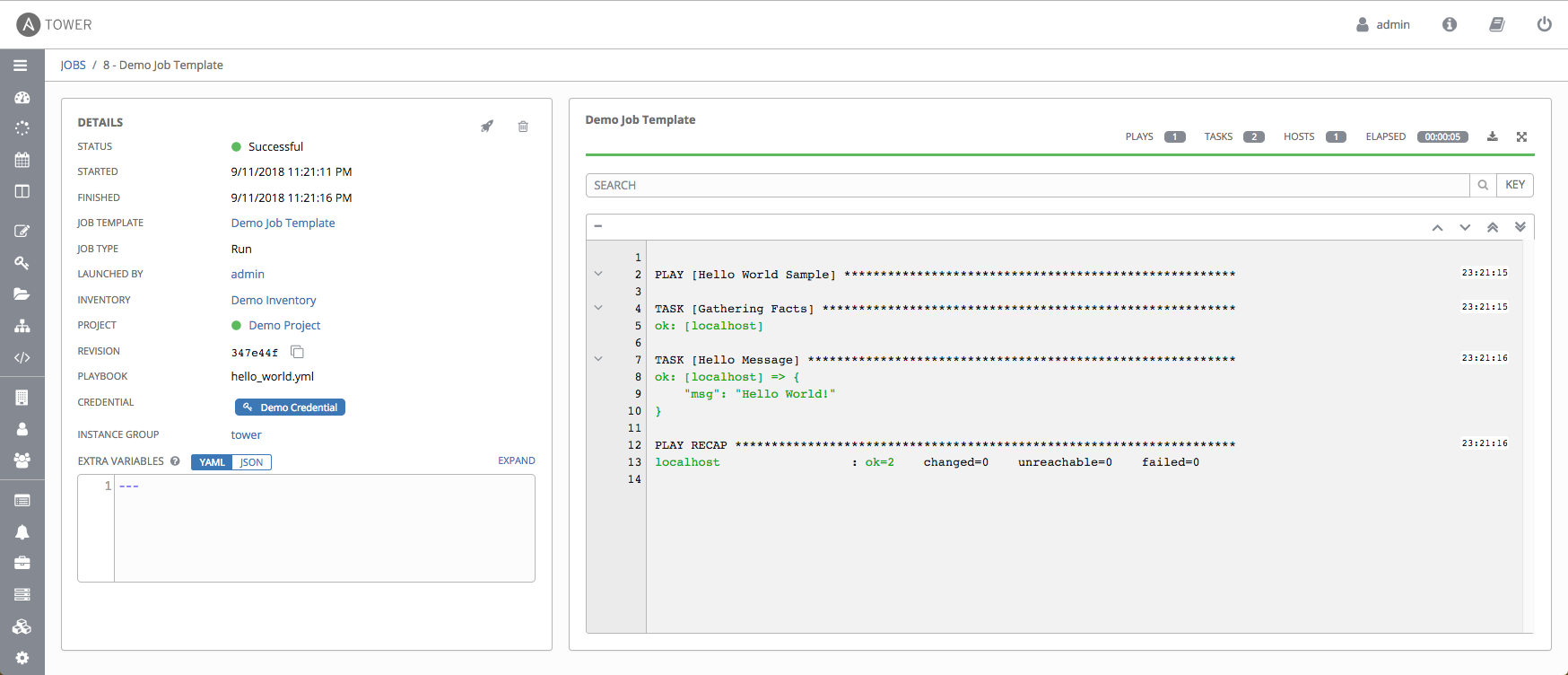 Job templates - demo run complete