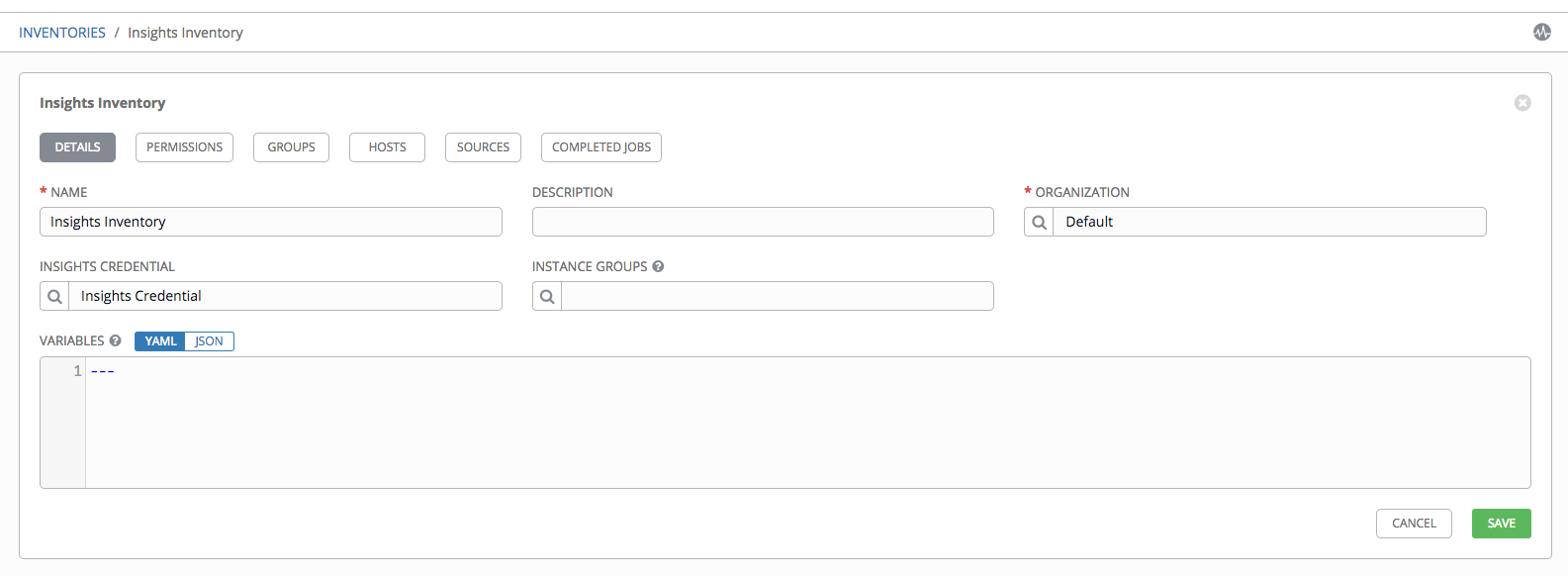 Insights - example inventory