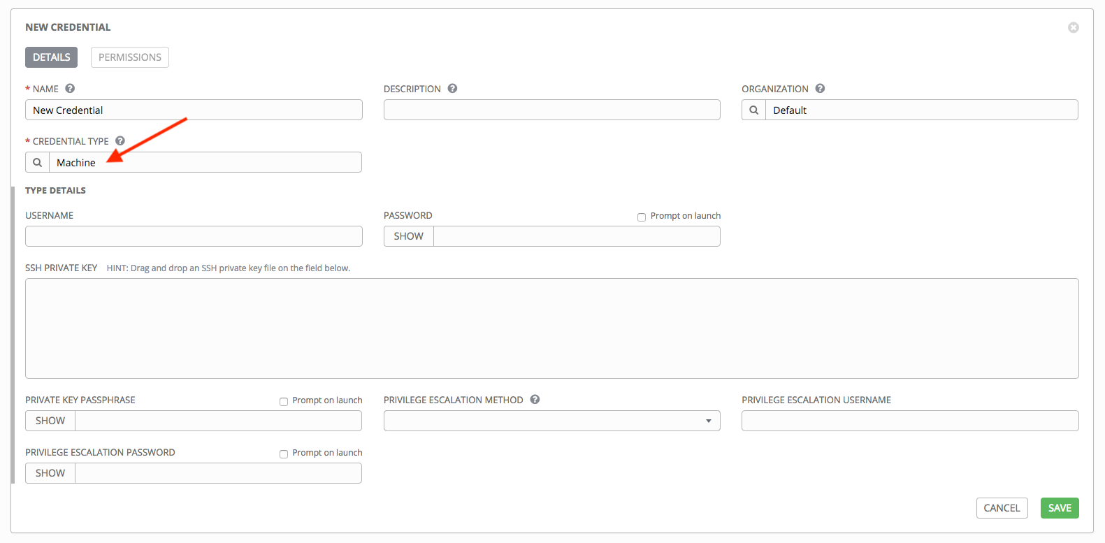 Credentials - create machine credential