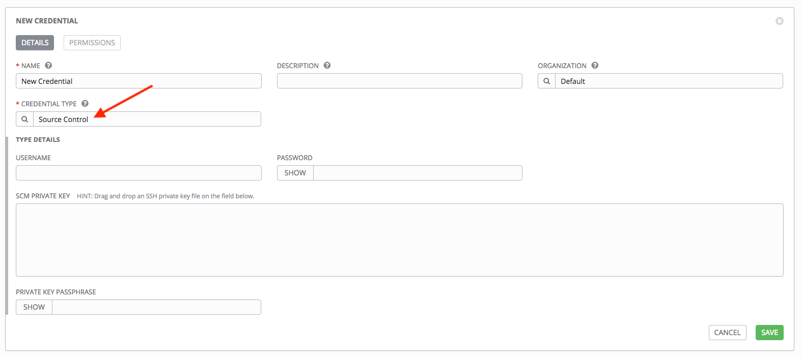 Credentials - create SCM credential