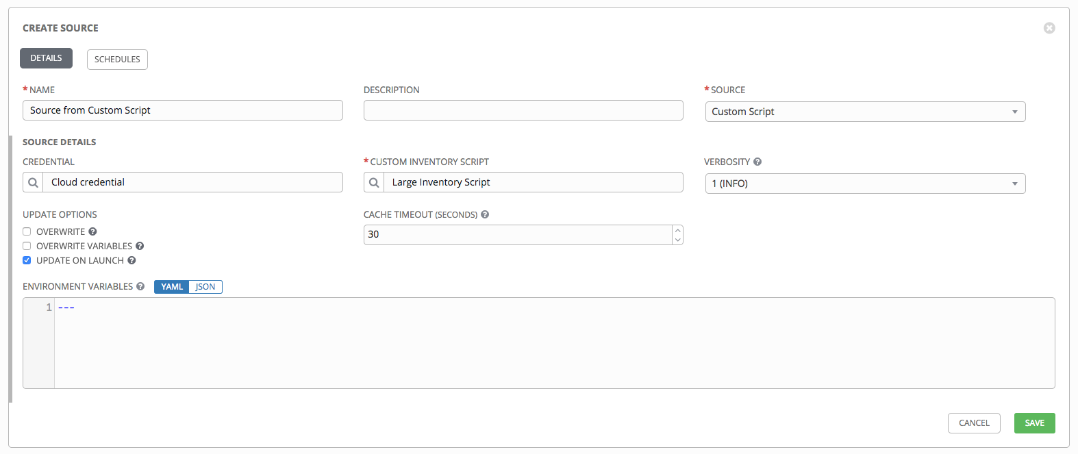 Inventories - create source - custom script example