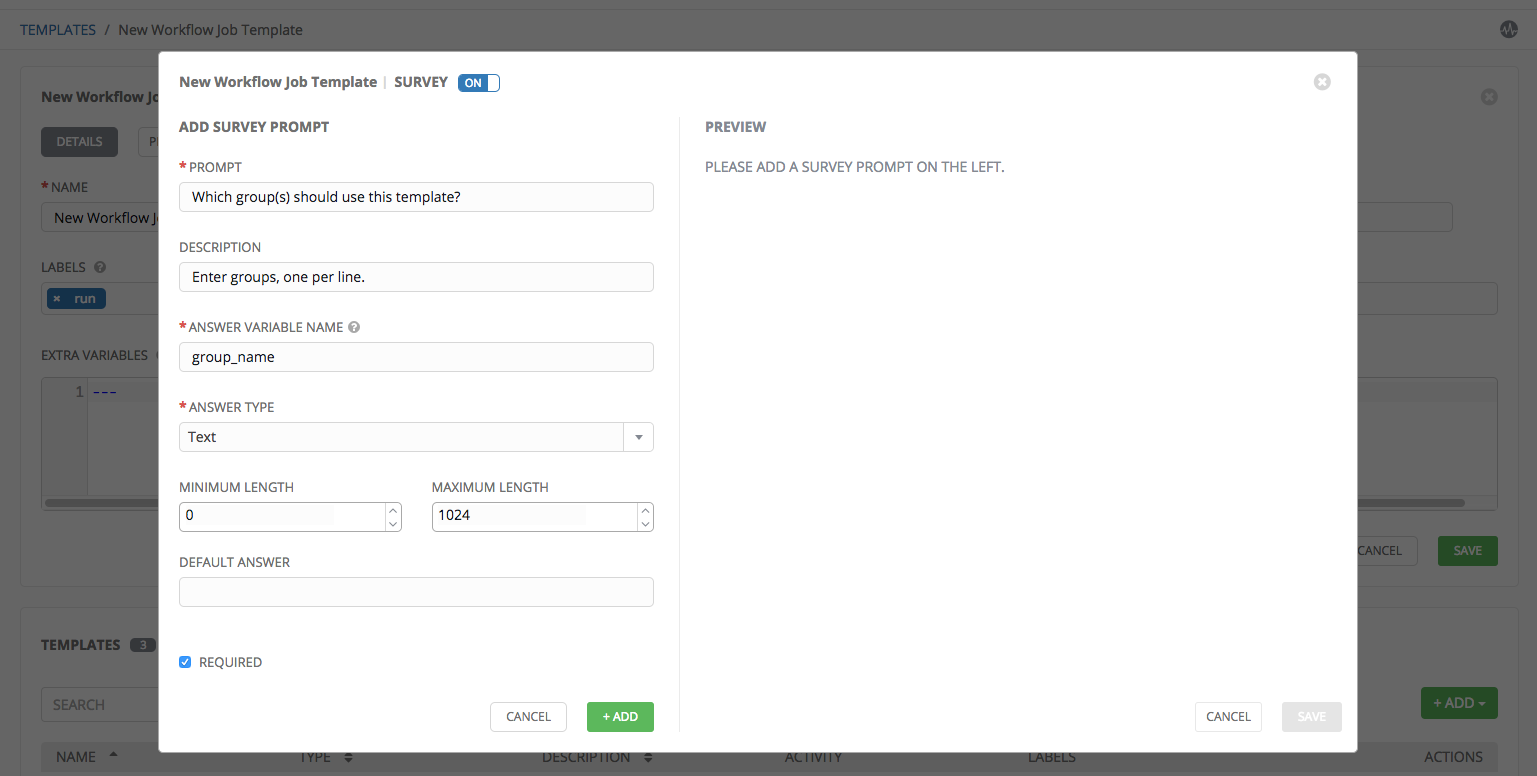 Workflow Job Template - create survey