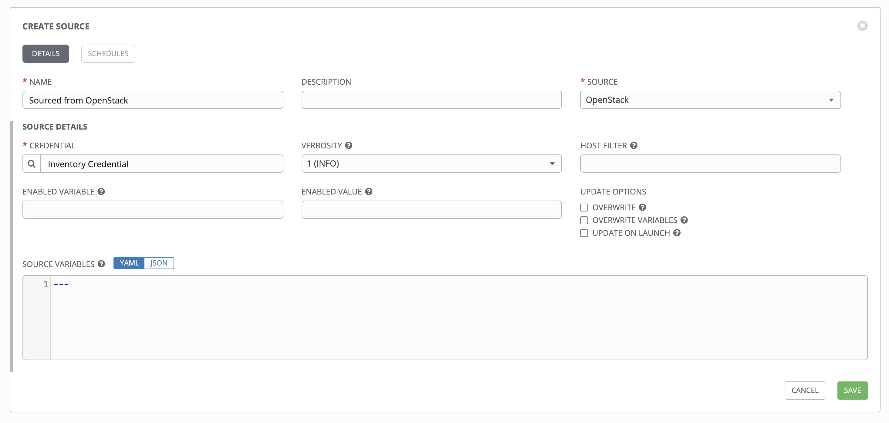 Inventories - create source - OpenStack example