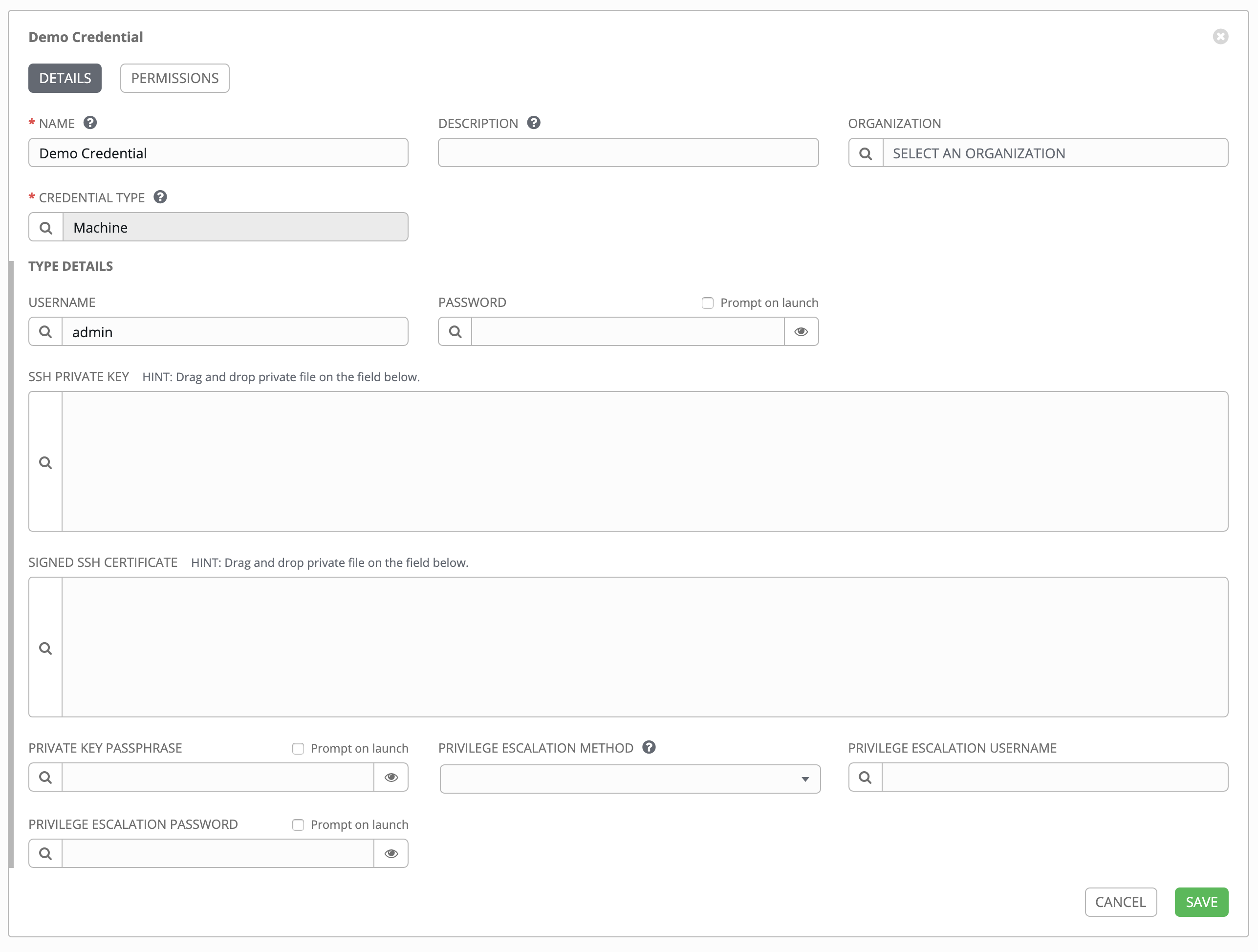 Credentials - home with demo credential details